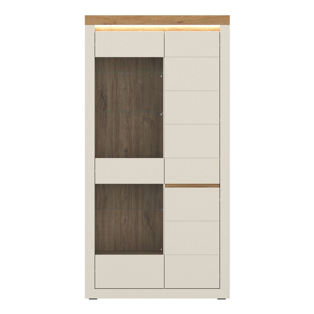 Naxxar Tall Display Cabinet 2 Doors in Cashmere and Stone Oak
