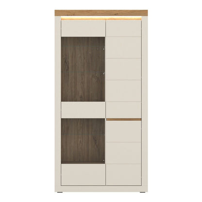 Naxxar Tall Display Cabinet 2 Doors in Cashmere and Stone Oak