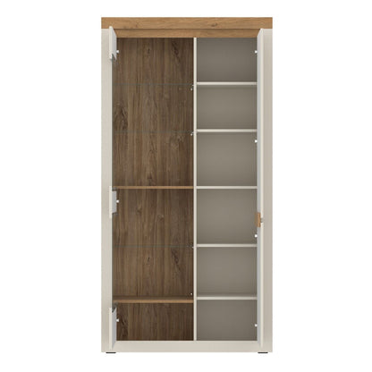 Naxxar Tall Display Cabinet 2 Doors in Cashmere and Stone Oak