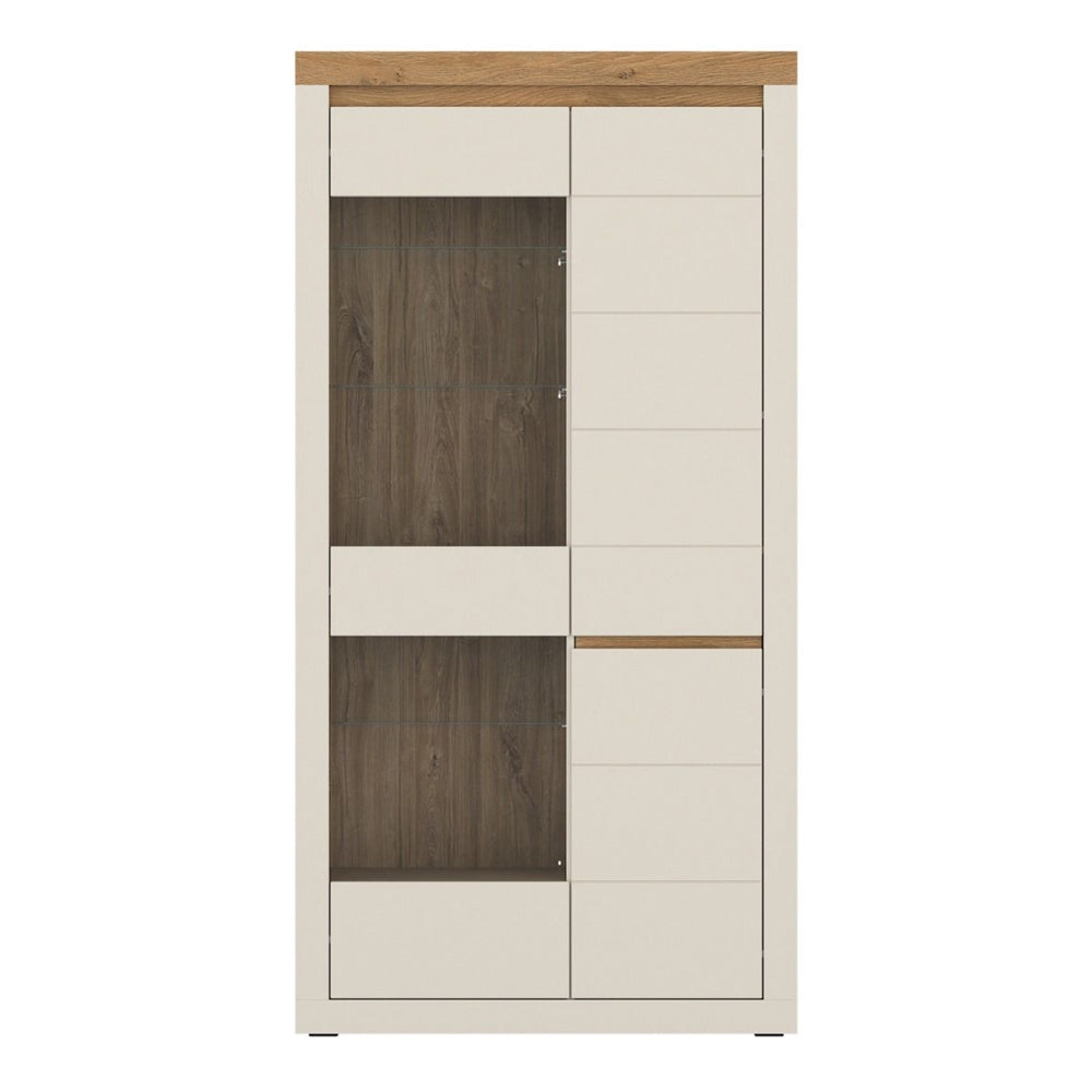 Naxxar Tall Display Cabinet 2 Doors in Cashmere and Stone Oak