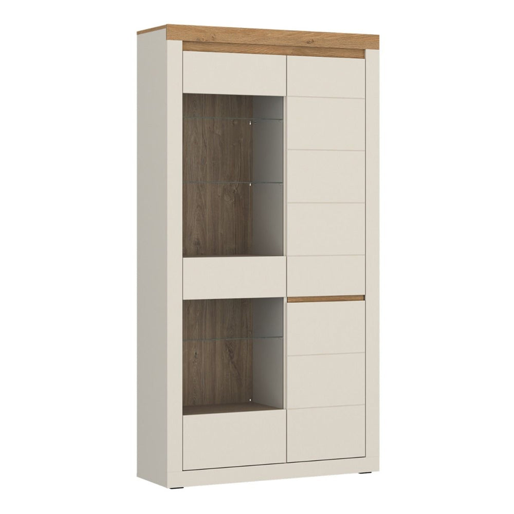 Naxxar Tall Display Cabinet 2 Doors in Cashmere and Stone Oak