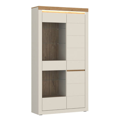 Naxxar Tall Display Cabinet 2 Doors in Cashmere and Stone Oak