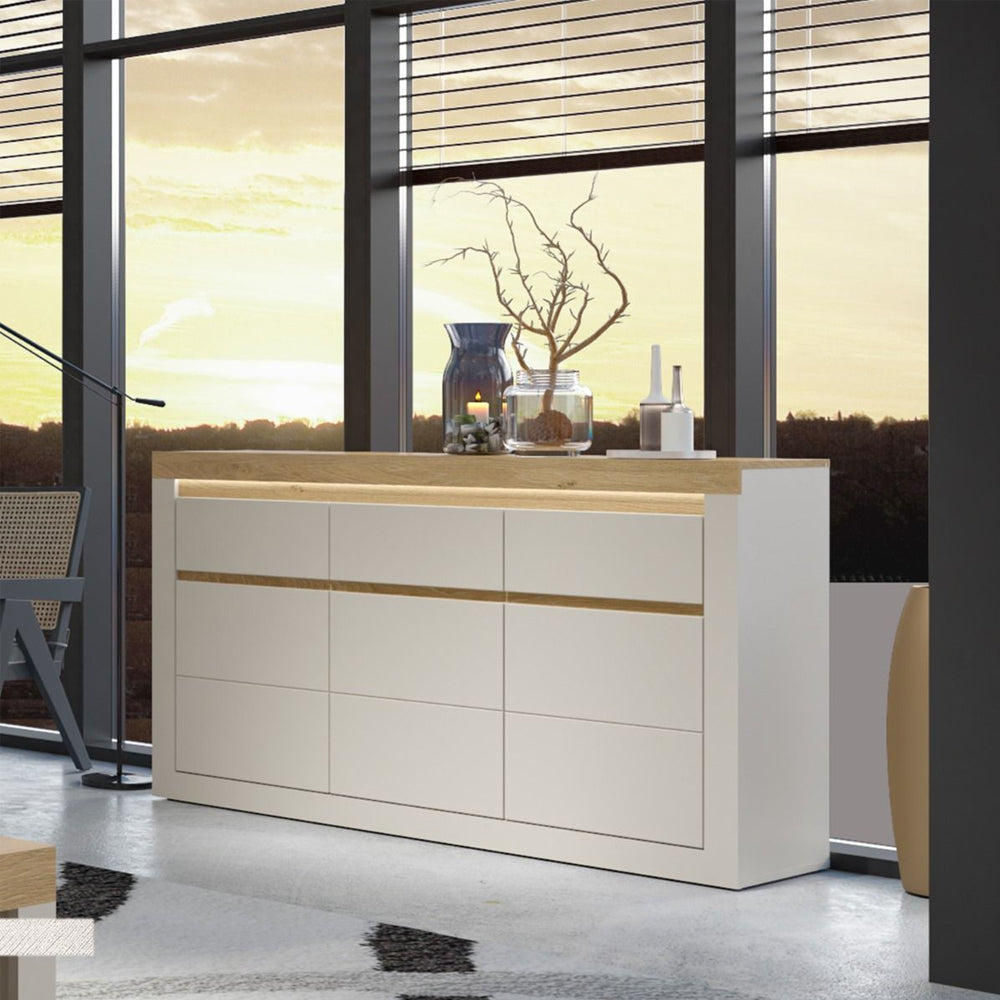 Naxxar Wooden Sideboard 3 Doors and 3 Drawers in Cashmere & Stone Oak