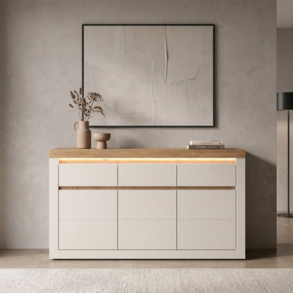 Naxxar Wooden Sideboard 3 Doors and 3 Drawers in Cashmere & Stone Oak