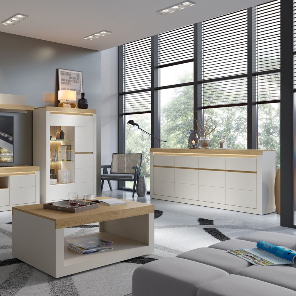 Naxxar Wooden Sideboard 4 Doors and 4 Drawers in Cashmere & Stone Oak