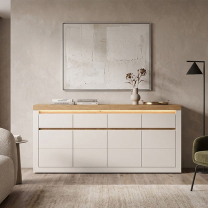 Naxxar Wooden Sideboard 4 Doors and 4 Drawers in Cashmere & Stone Oak