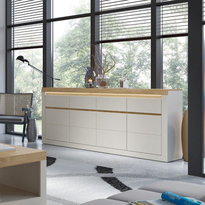 Naxxar Wooden Sideboard 4 Doors and 4 Drawers in Cashmere & Stone Oak