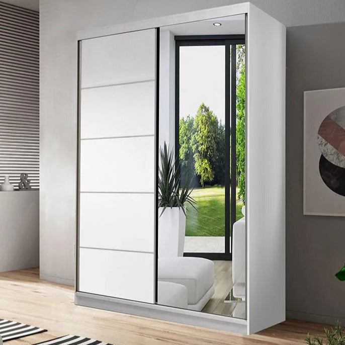 Neomi 05 Wooden Wardrobe With 2 Sliding Doors 120cm In White Matt