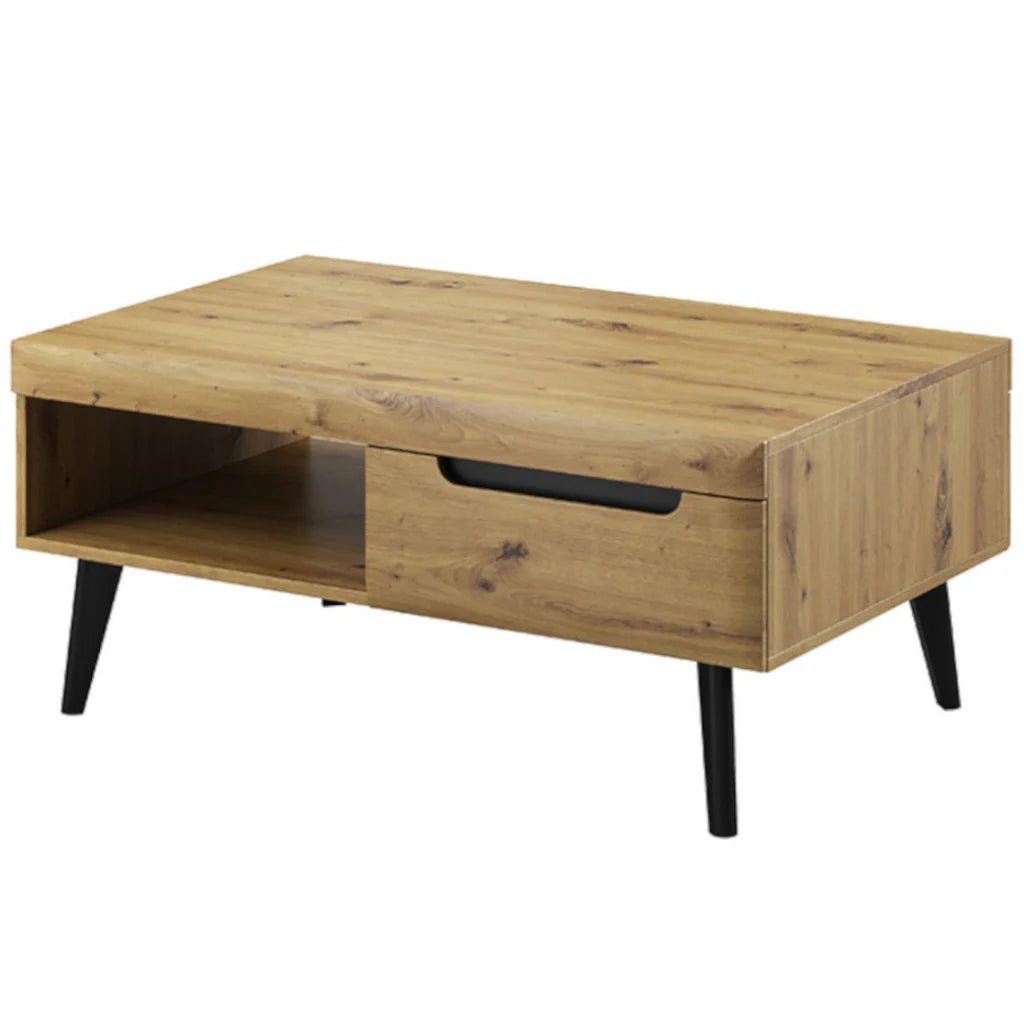 Nordi Wooden Coffee Table in Oak Artisan with Black decor and legs - 107cm