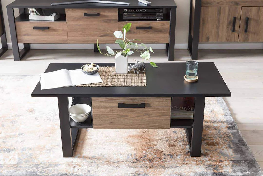 Nordi Wooden Coffee Table in Okapi Walnut and Black Matt - 110cm