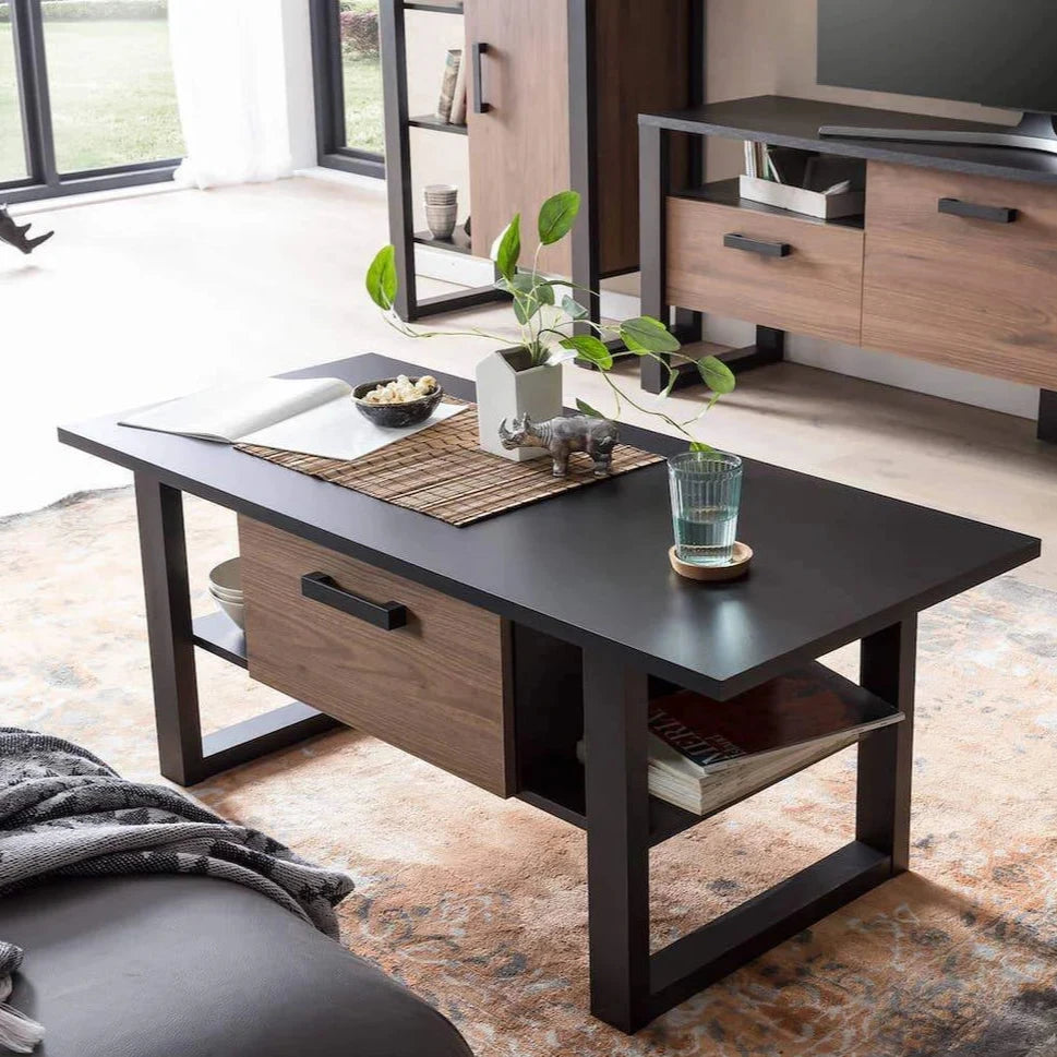 Nordi Wooden Coffee Table in Okapi Walnut and Black Matt - 110cm