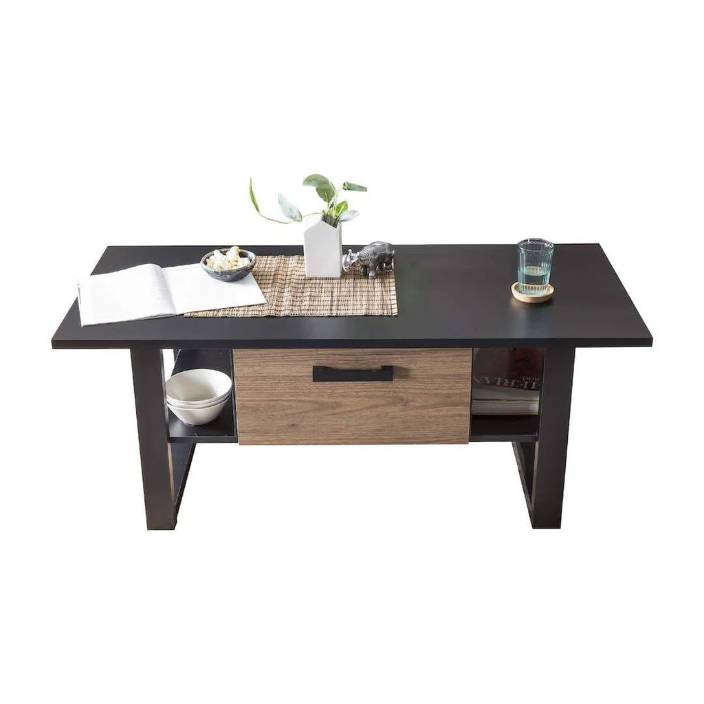 Nordi Wooden Coffee Table in Okapi Walnut and Black Matt - 110cm