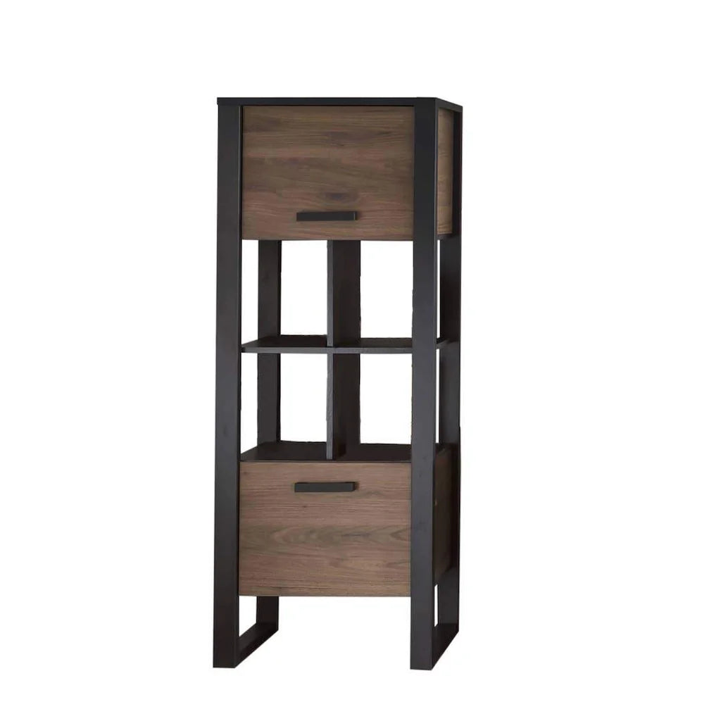 Nordi Tall Wooden Display Cabinet-I in Okapi Walnut and Black Matt