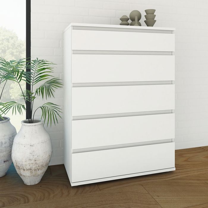 Nova Chest of 5 Drawers in White - UK