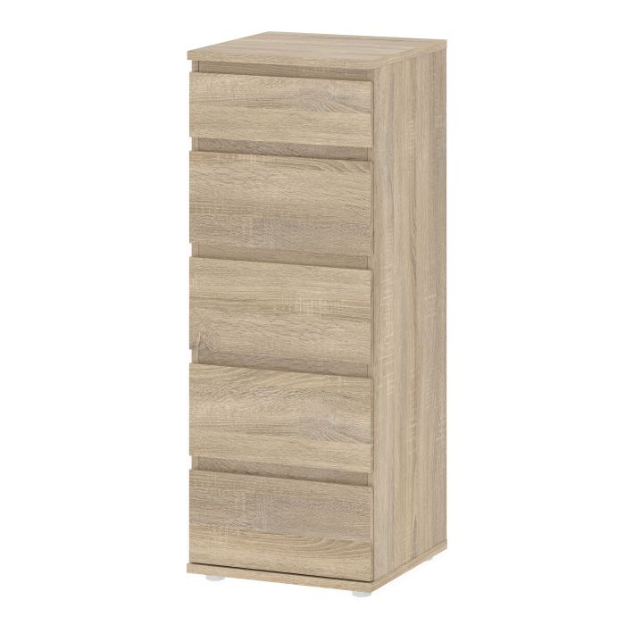 Nova Narrow Chest of 5 Drawers in Oak - UK