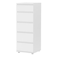 Nova Narrow Chest of 5 Drawers in White - UK - Furniture One Shop