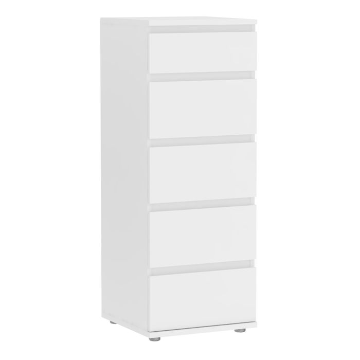 Nova Narrow Chest of 5 Drawers in White - UK
