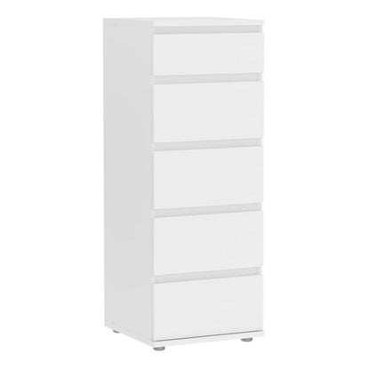 Nova Narrow Chest of 5 Drawers in White - UK