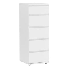 Nova Narrow Chest of 5 Drawers in White - UK - Furniture One Shop