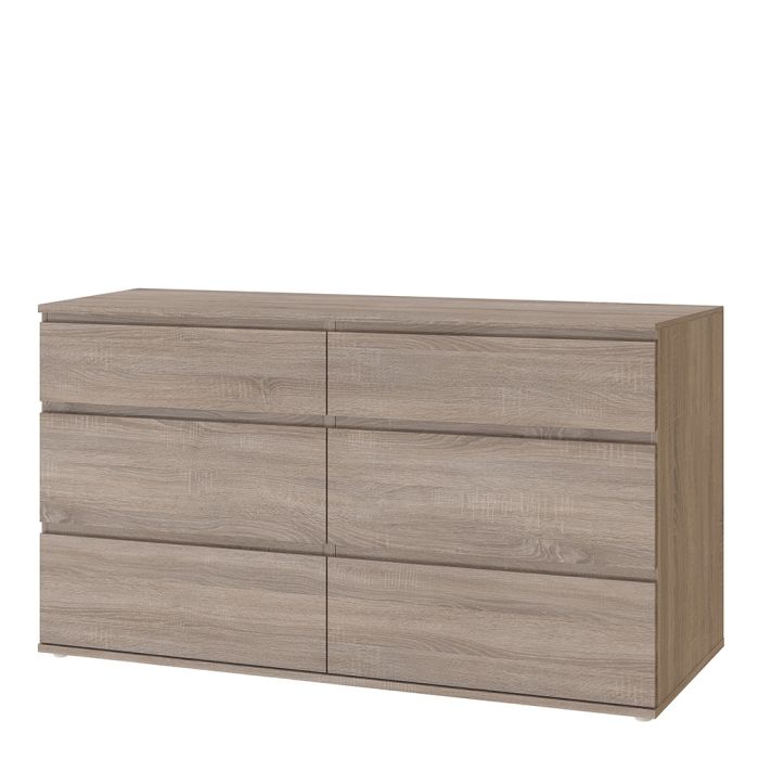 Nova Wide Chest of 6 Drawers (3+3) in Truffle Oak - UK