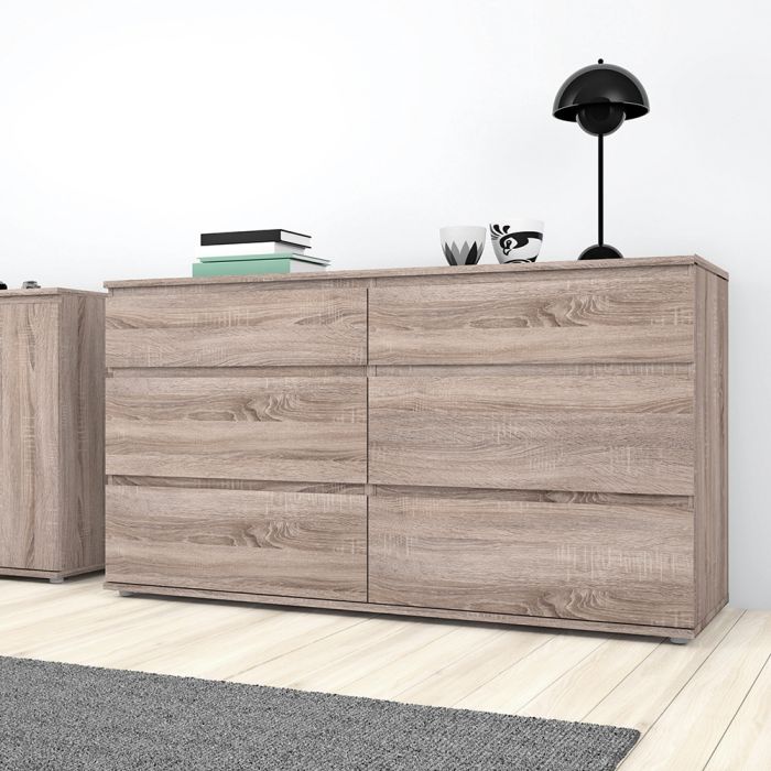 Nova Wide Chest of 6 Drawers (3+3) in Truffle Oak - UK