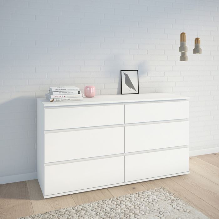 Nova Wide Chest of 6 Drawers (3+3) in White - UK