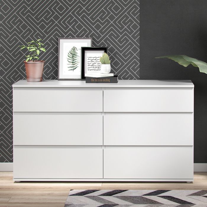 Nova Wide Chest of 6 Drawers (3+3) in White - UK