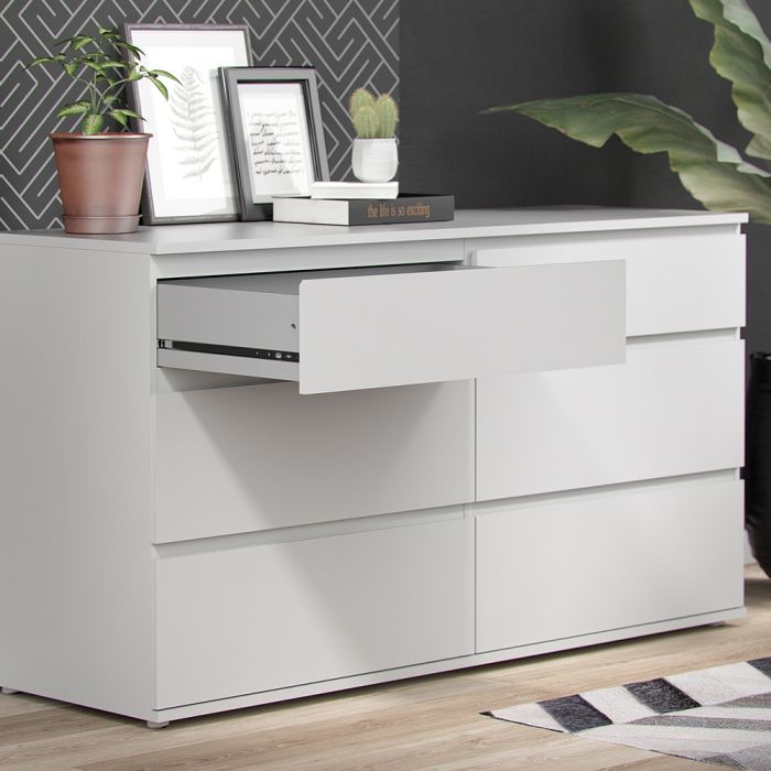 Nova Wide Chest of 6 Drawers (3+3) in White - UK