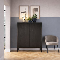 Nova Wooden Highboard 2 Doors in Black Matt with Black Legs - Furniture One Shop
