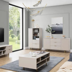 Nubia Wooden Coffee Table 100cm in Cashmere with Gold Metal Legs - Furniture One Shop