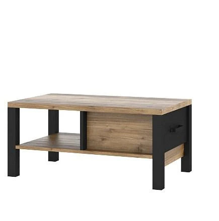 Olin Wooden Coffee Table in Appenzeller Fichte Oak and Black Matt - 56cm