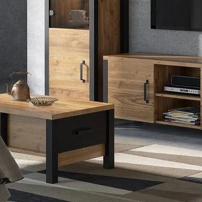 Olin Wooden Coffee Table in Appenzeller Fichte Oak and Black Matt - 56cm