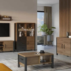 Olin Wooden Coffee Table in Oak Okapi and Black Matt - 56cm - Furniture One Shop