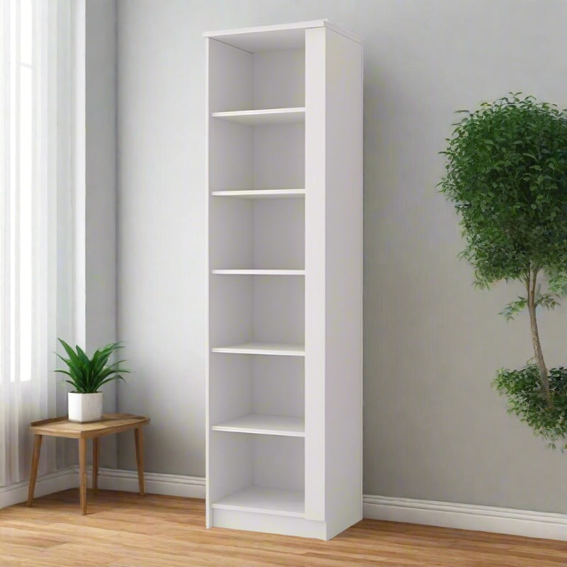 Omega Tall Narrow Wooden Bookcase in Matt White with 5 Shelves - 50cm wide