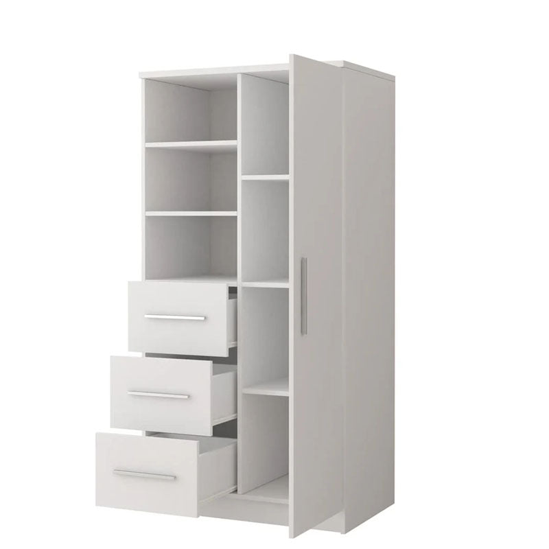 Omega Tall Wide Cabinet in Matt White with 5 Shelves, 1 Hinged Door, 3 Drawers - 80cm wide - UK