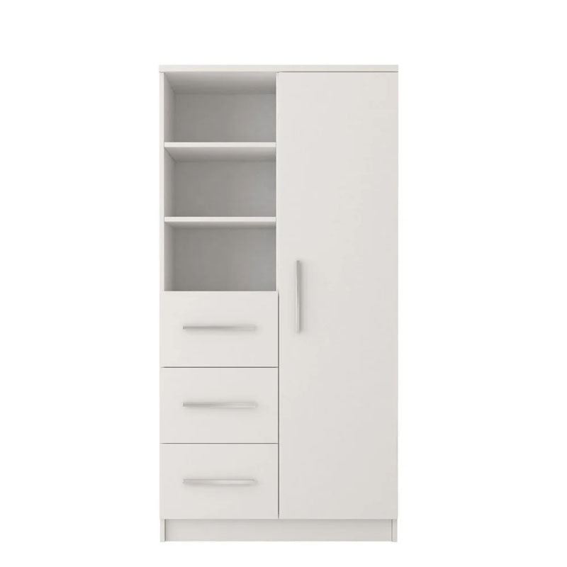 Omega Tall Wide Cabinet in Matt White with 5 Shelves, 1 Hinged Door, 3 Drawers - 80cm wide - UK