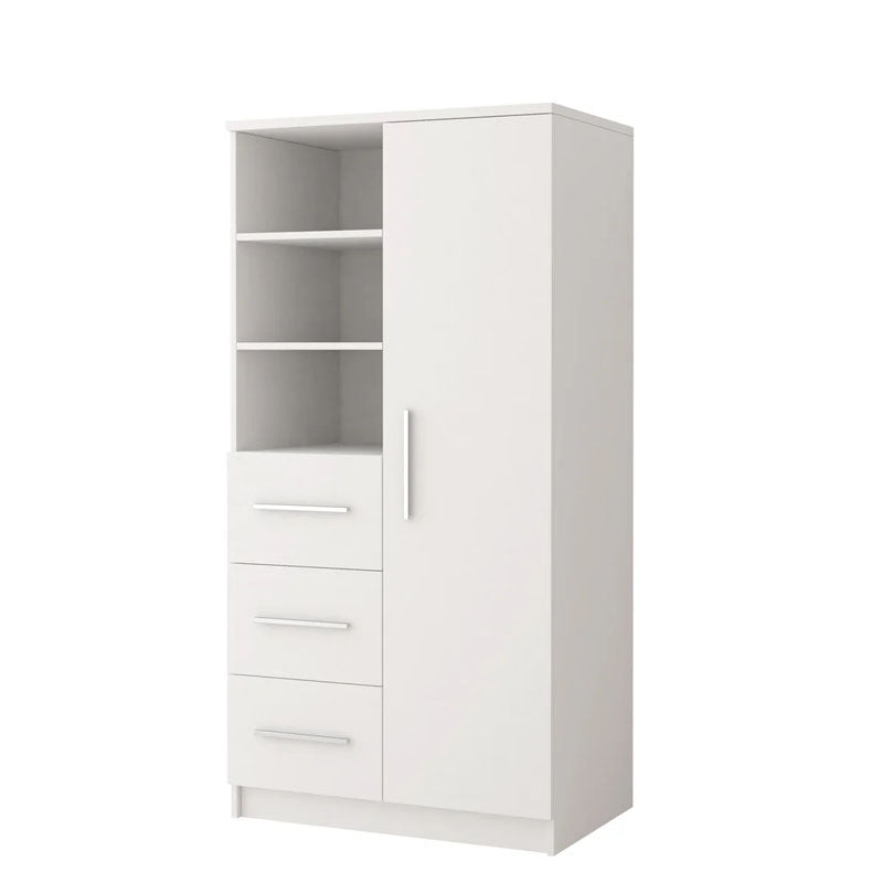 Omega Tall Wide Cabinet in Matt White with 5 Shelves, 1 Hinged Door, 3 Drawers - 80cm wide - UK