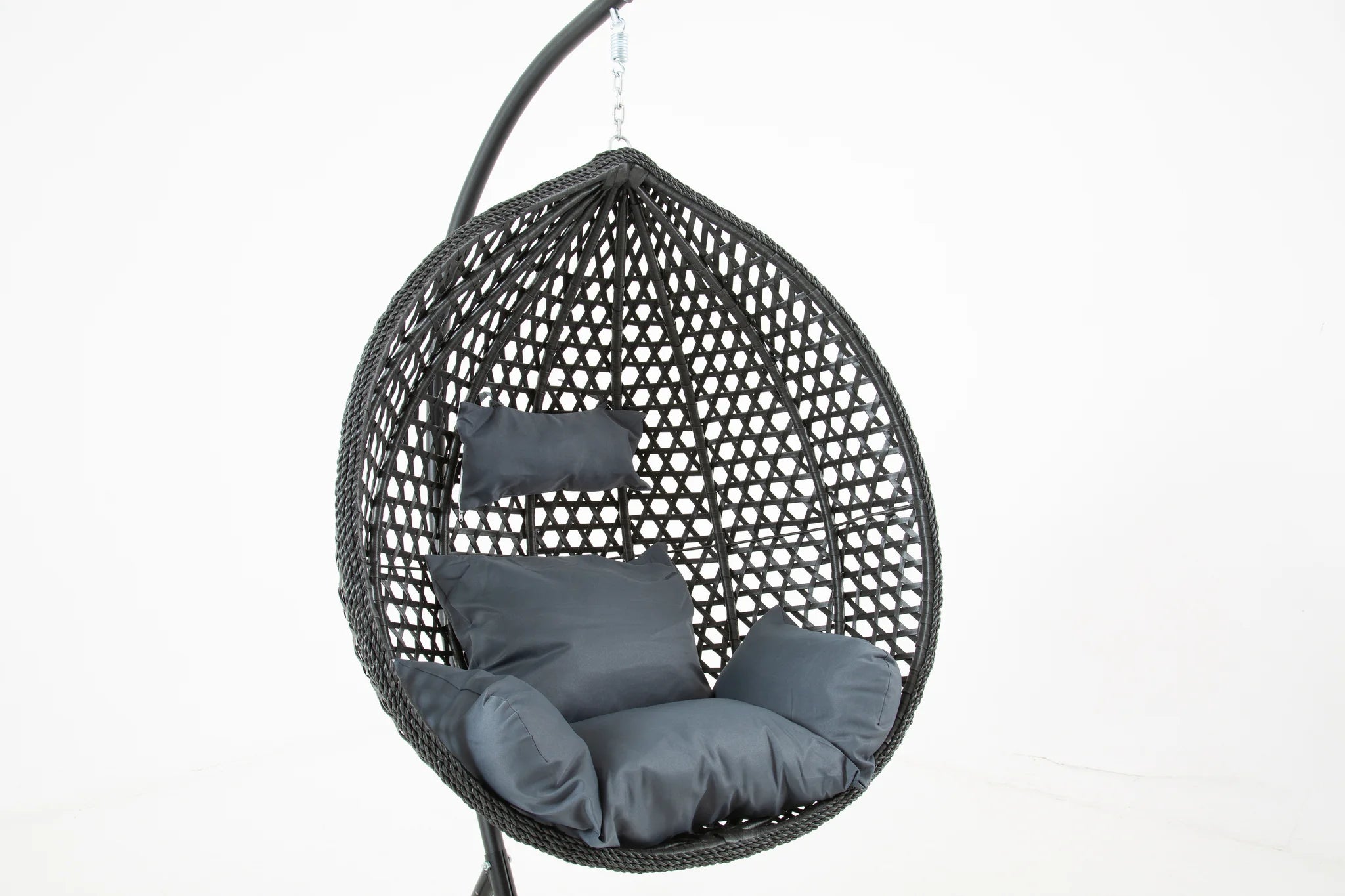 Onyx Large Hanging Swing Pod Egg Chair with deep Grey Cushions in Black