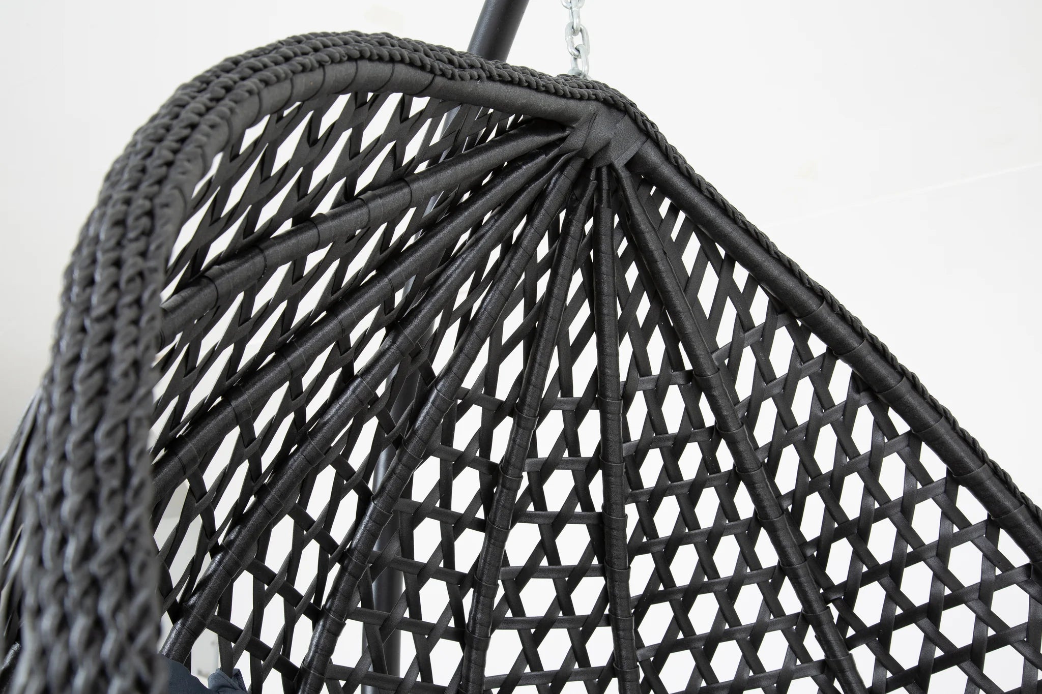 Onyx Large Hanging Swing Pod Egg Chair with deep Grey Cushions in Black