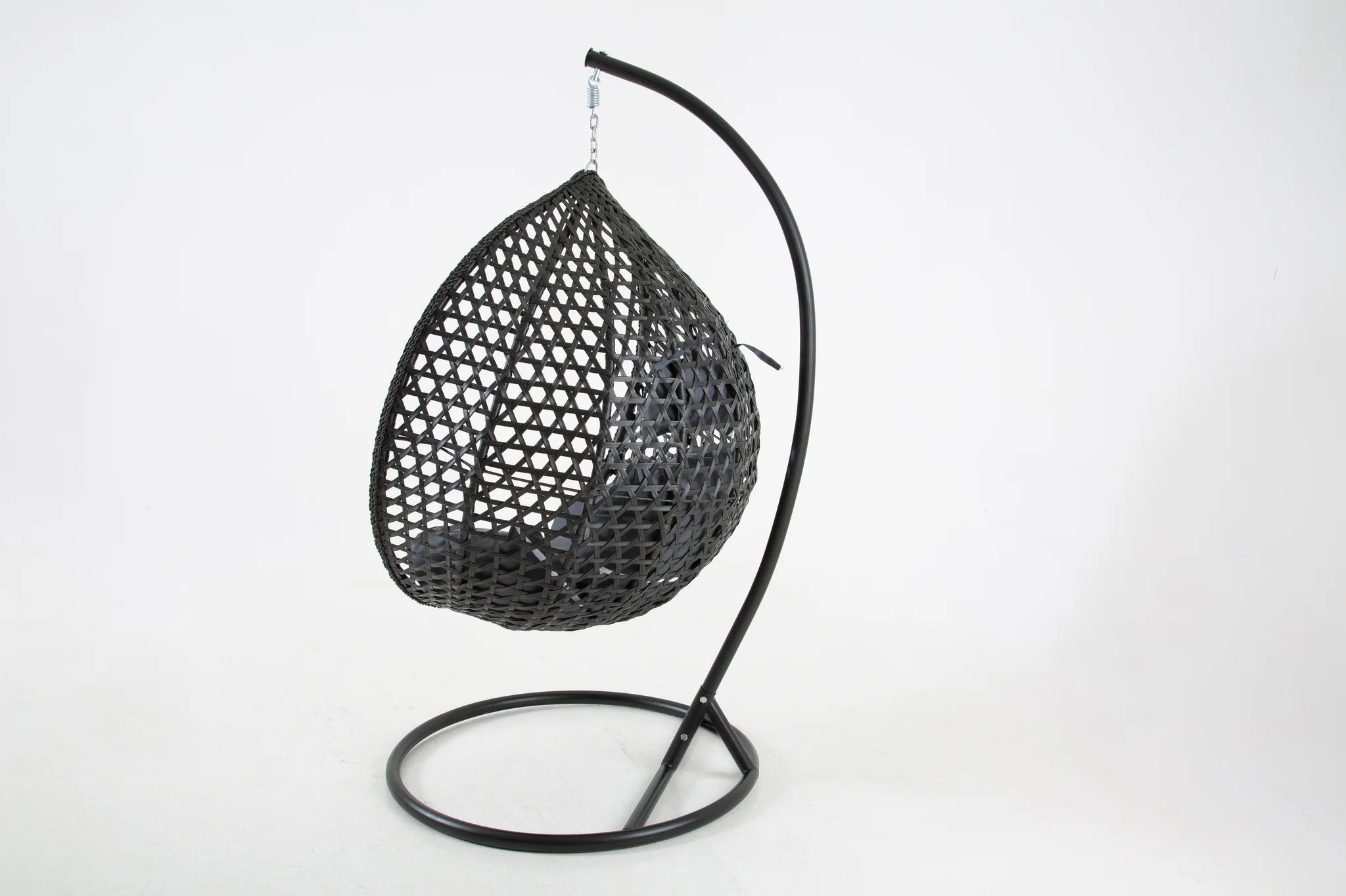 Onyx Large Hanging Swing Pod Egg Chair with deep Grey Cushions in Black