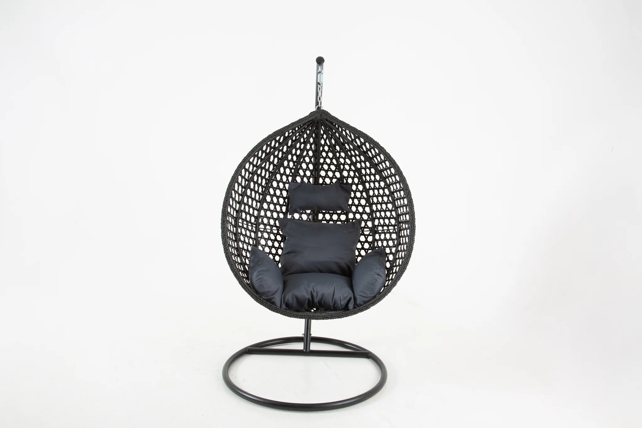 Onyx Large Hanging Swing Pod Egg Chair with deep Grey Cushions in Black