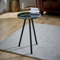 Opal Bedside Table With Black Marble Top & Metal Legs - UK