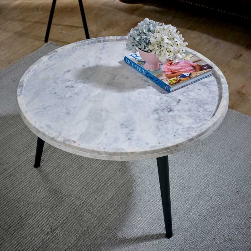 Opal Coffee Table With Marble Top And Metal Legs -UK