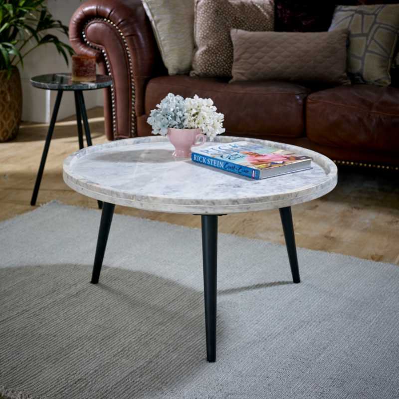 Opal Coffee Table With Marble Top And Metal Legs -UK