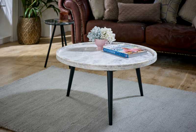 Opal Coffee Table With Marble Top And Metal Legs -UK