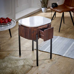 Opal Mango Wood Bedside Table With Marble Top & Metal Legs - UK