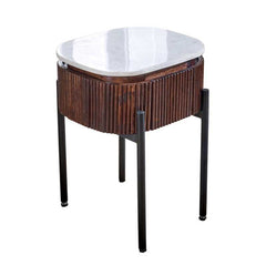 Opal Mango Wood Bedside Table With Marble Top & Metal Legs - UK