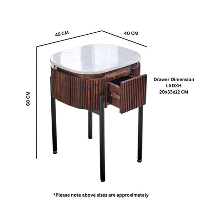 Opal Mango Wood Bedside Table With Marble Top & Metal Legs - UK