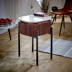 Opal Mango Wood Bedside Table With Marble Top & Metal Legs - UK