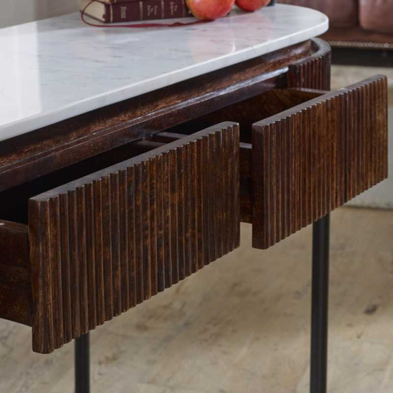 Opal Mango Wood Console Table With Marble Top And Metal Legs - UK